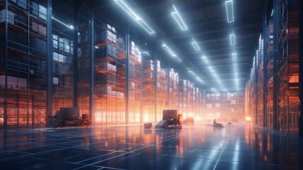 nterior of a large logistics warehouse ai generative