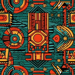 A seamless pattern inspired by tribal motifs and patterns, incorporating geometric shapes, symbols, and intricate linework for a cultural and artistic design.