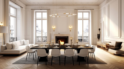 Fototapeta na wymiar A living-dining room interior. Generative AI
