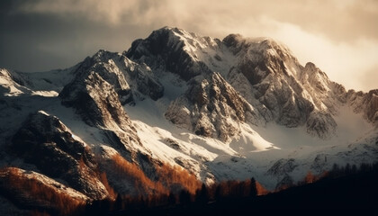 Fototapeta na wymiar Tranquil scene of majestic mountain range in cold winter weather generated by AI
