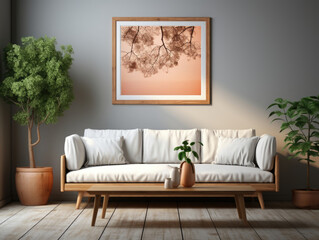 Mock up frame in home interior with modern brown sofa HD, Background