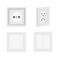 Socket, switch and extension socket vector for electrical plugs and electricity illustration. A set of different types of power isolated sockets and switches. Vector illustration