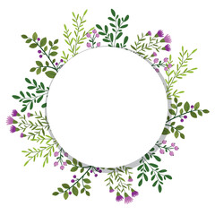 Cute hand drawn round frame with floral elements