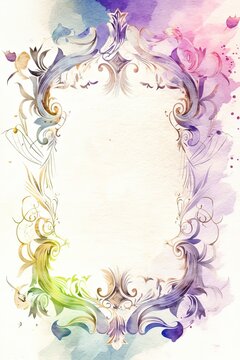 Watercolor floral magic frame with space for text. Hand-drawn illustration style. Place for text. Greeting card template.