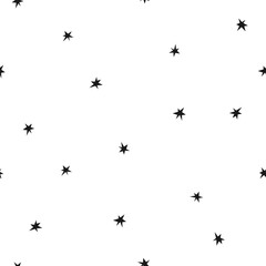 Hand drawn cute seamless pattern with stars. Flat vector day sky abstract print in  doodle style. Universe, cosmos inside. Repeated galaxy background, wrapping or wallpaper.
