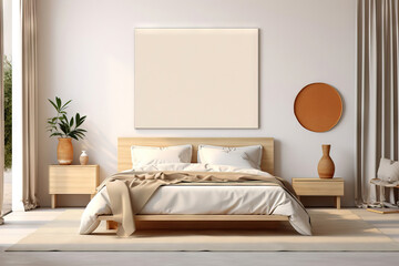 big rectangular mock up frame on a modern bedroom