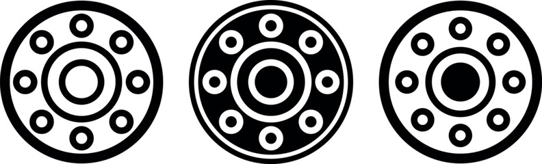 Weight Drive vector outline icons collection isolated on white background. Flange icon, stainless steel flange vector icons