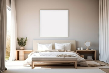 square blank mock up canvas on a modern bedroom