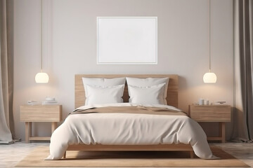 Fototapeta na wymiar white blank mock up frame on a modern bedroom