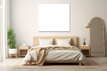 Fototapeta na wymiar big square mock up frame on a modern bedroom