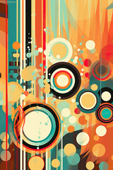 A colorful abstract painting with circles and stripes. Generative AI.