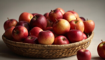 Fototapeta na wymiar Organic apple basket, ripe and juicy, a healthy autumn snack generated by AI