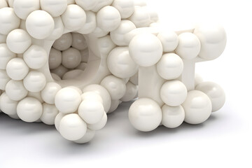 illustration of abstract shiny letters O and I made from large white rubber balls on white background