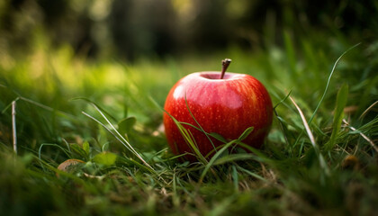 Ripe apple embodies freshness and healthy eating in nature beauty generated by AI
