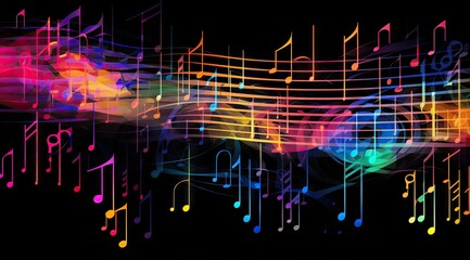 colorful musical notes on a dark background Generative AI - obrazy, fototapety, plakaty