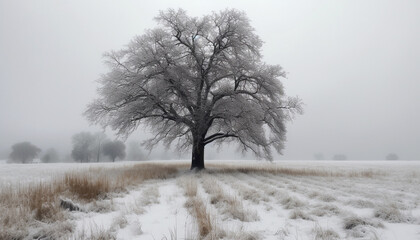 Fototapeta na wymiar Tranquil winter landscape, snow covered forest, foggy rural scene, solitude generated by AI