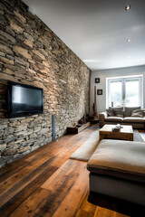 Fototapeta na wymiar 3D rendering stone wall Concept: A Stylish and Inviting Space for Modern Living and Relaxation, with Contemporary Design Elements, modern Ambiance, and Superior Comfortable interior design
