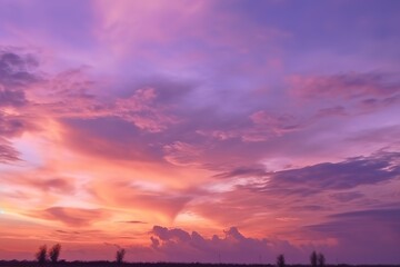 a beautiful calming sunset with purple clouds. AI Generated