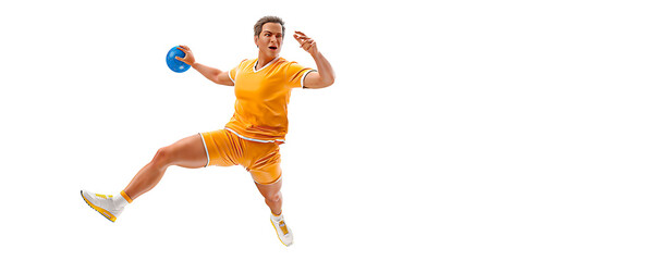 Realistic silhouette of a handball player on white background. Handball player man are throws the ball.