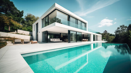 Fototapeta na wymiar Modern villa with swimming pool. Generative AI