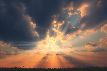 the sun rays shining against the looming clouds. AI Generated