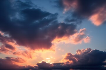 Fototapeta premium sun rays coming down through a cloudy sky. AI Generated