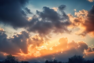 sun rays coming down through a cloudy sky. AI Generated