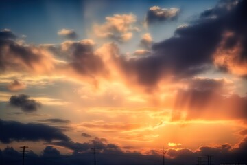 the sun rays shining against the looming clouds, sun rays coming down through a cloudy sky. AI Generated
