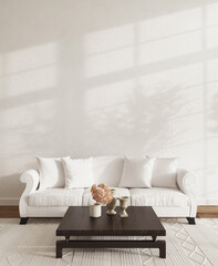Hampton style livingroom. Home interior design 3d rendering illustration in pastel colors. Frame wall mockup - obrazy, fototapety, plakaty