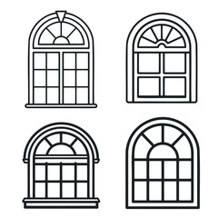 Set o retro windows isolated on white background. Hand drawing illustration.