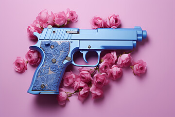 gun with flowers for sale, in the style of poetic minimalism.. Generative AI