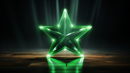 gr&uuml;ner Stern mit Lichteffekten auf dunklem Hintergrund. Querformat. Generative Ai.