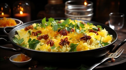 Traditional Turkish Pilav in a bowl, close-up. Created with generative AI.