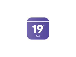 19th April calendar date month icon with gradient color, flat design style vector illustration