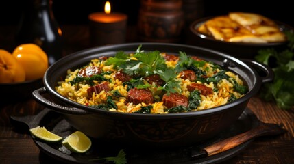 Traditional Turkish Pilav in a bowl, close-up. Created with generative AI.