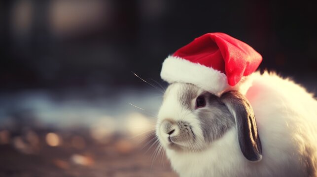 The Merry Flopper: Rabbit in a Santa Hat Spreads Festive Delight to All