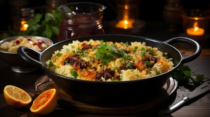 Traditional Turkish Pilav in a bowl, close-up. Created with generative AI.