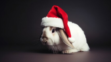 Obraz na płótnie Canvas Santa's Little Rabbit: Rabbit in a Santa Hat Spreads Seasonal Delight
