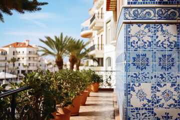 Fototapeta premium Beautiful walls decorated with ceramics in the city. Generative AI