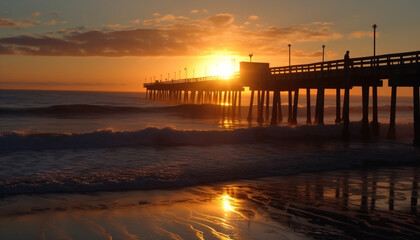 Fototapeta na wymiar Tranquil sunset over idyllic coastline, reflecting beauty in nature generated by AI
