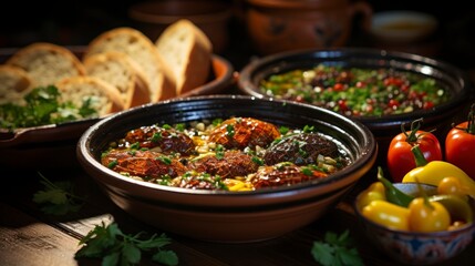 Traditional Turkish Meze in a bowl, close-up. Created with generative AI.