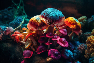 A group of colorful mushrooms Generative Ai