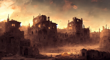 Obraz premium amazing ruined destroyed city in high definition