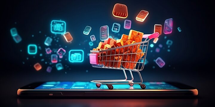 Futuristic online shopping technology digital payment from mobile phone. AI generative