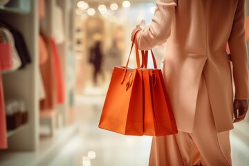 Fototapeta na wymiar Woman holding shopping bags in a shopping store