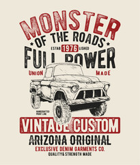tee print design with old truck drawing as vector © MKE PRINT LAB.