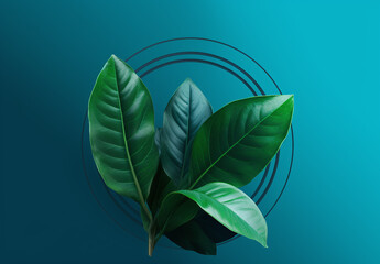 green green icon with leaves on blue background, in the style of post-internet aesthetics. Generative AI