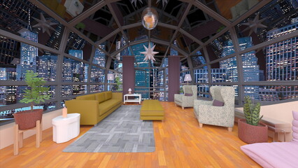 Fototapeta premium ガラス張りのペントハウス