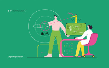 Bio Technology, Organ regeneration -modern flat vector concept illustration of a hand regenerating, futuristic technology. Metaphor of regenerative medicine and the body's ability to self-repair