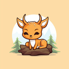 Obraz na płótnie Canvas Cute mascot of lazy sleepy deer simple in vector art, Bright colors